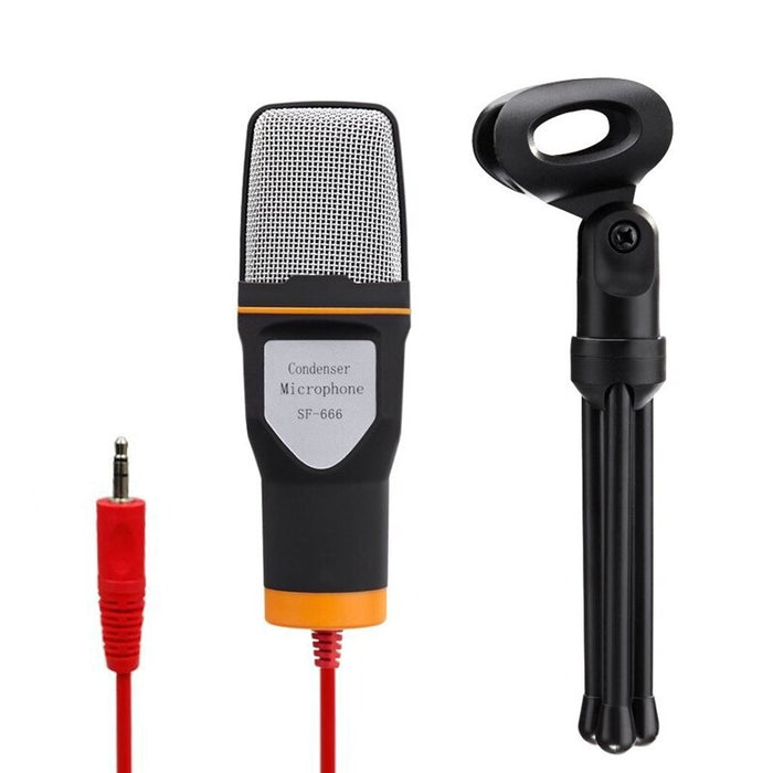 SF-666 Multimedia Studio 3.5mm Condenser Wired Computer Microphone with Tripod Stand