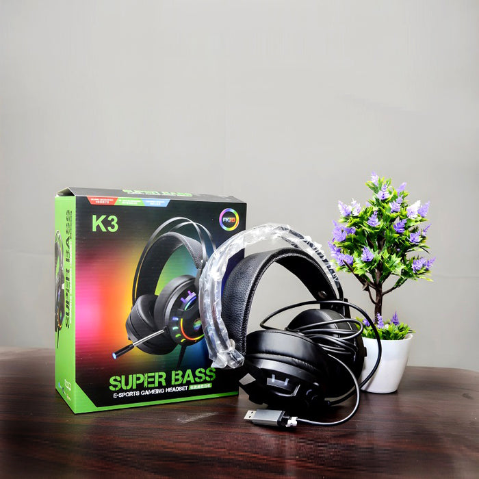 K3 Super Bass Comfortable Wear E-Sports RGB Gaming Wired Headset