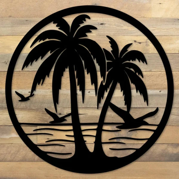 Wooden Beach Palm Trees Circle Metal Wall Décor Wall Sticker