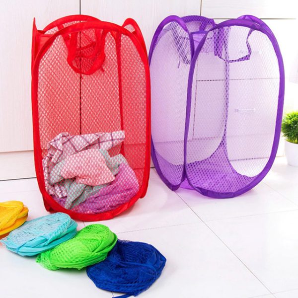 Foldable Laundry Bag Home Cloth Storage Mesh Washing Basket – Random Color