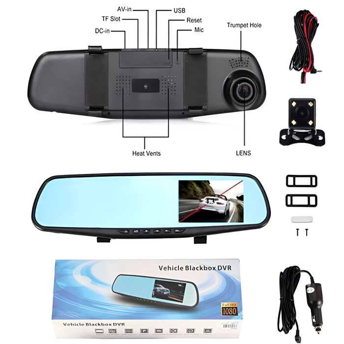 Full HD 1080P Dual Mirror Camera With 4.5″ TFT LCD Crystal-Clear Recording Vehicle Blackbox DVR