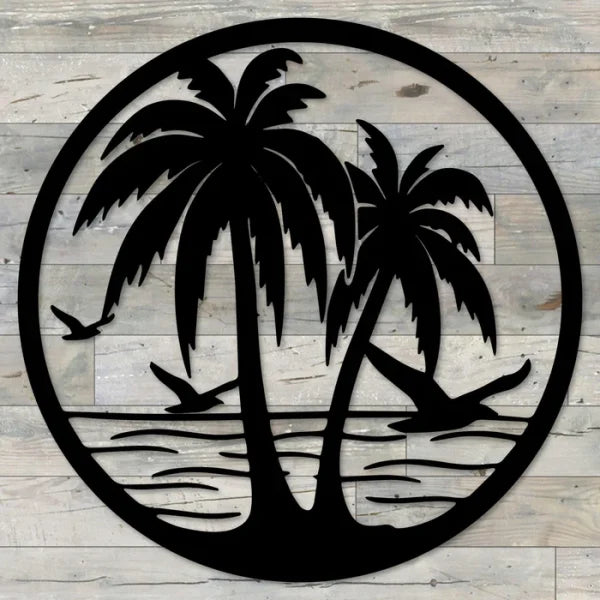 Wooden Beach Palm Trees Circle Metal Wall Décor Wall Sticker