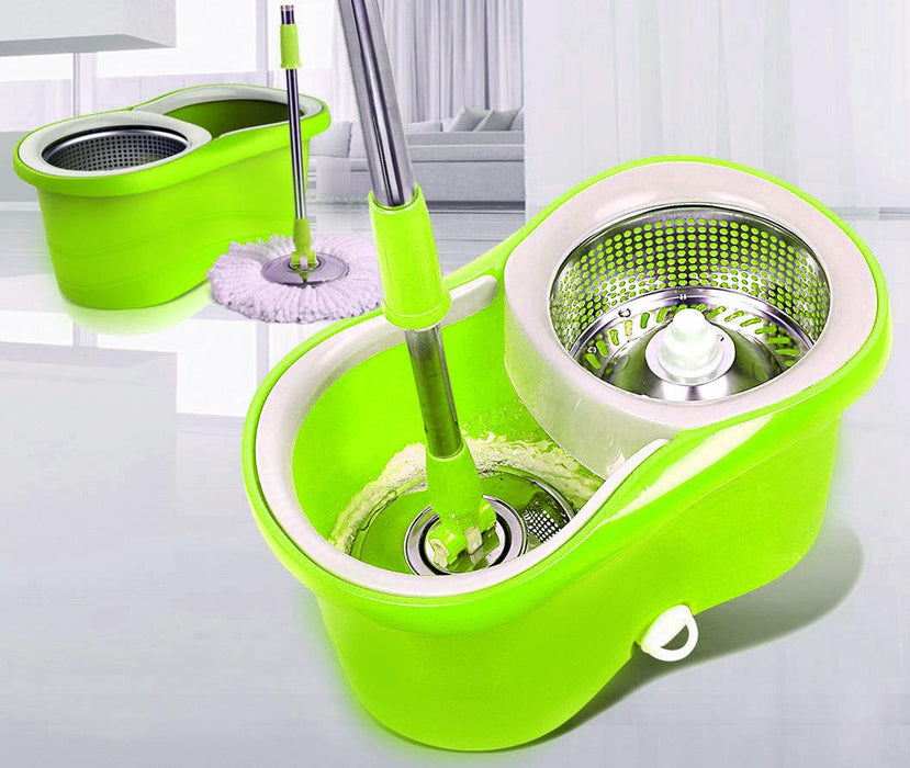 360 Spin Mop Bucket Set Portable Double Drive Stainless Steel Bucket Hand Pressure Rotation