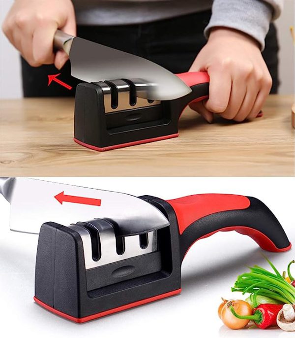 3-in-1 Knife Sharpener With Fruit And Meat Knife Peeler 3-stage Diamond Coated Knife Sharpener,kitchen Helper Three-piece Knife Sharpener Set With A Knife Ceramic Peeler