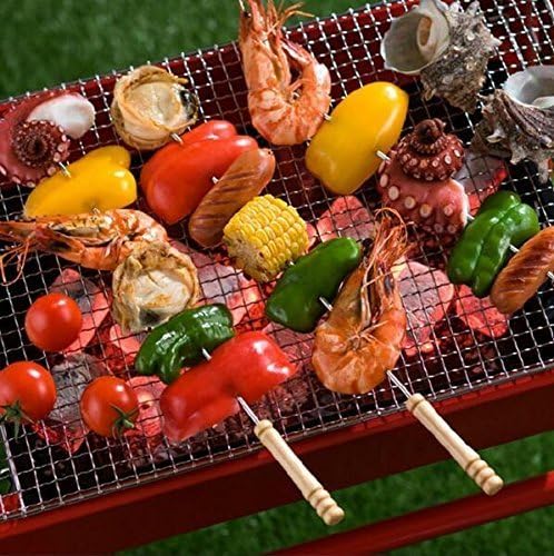 Barbecue Skewers Set – Stainless Steel Wood Handle Kabab Stick Bbq Kabob Sticks Pack Of 10