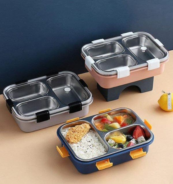 Stainless Steel Lunch Box Premium | Lunch Boxes With Removable Inner Plate Reusable For Adults, Kids Leakproof Reusable Microwave Freezer Safe (random Color)