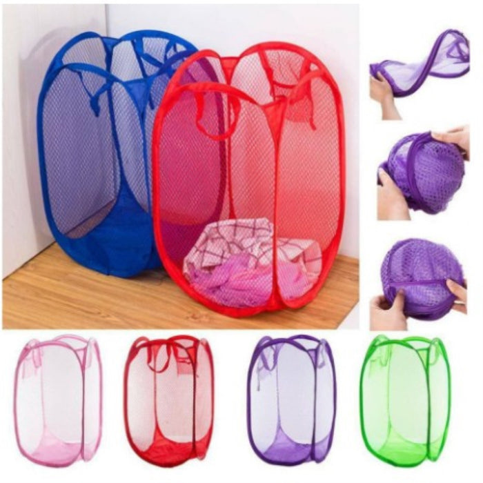 Foldable Laundry Bag Home Cloth Storage Mesh Washing Basket – Random Color