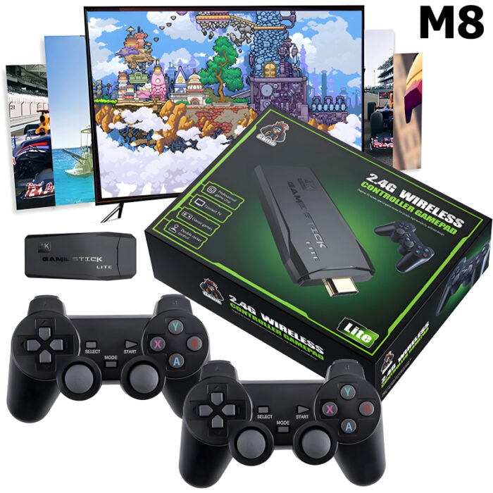 M8 HDMI Game Stick Lite Console – 64GB, 2.4G Wireless Controllers, 4K, 10,000 Retro Games, Plug And Play