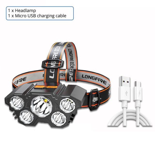 5 Led Headlamp Rechargeable Powerful Head Lamp With Built-in Battery Outdoor Camping Headlight Head Flashlight Head Light