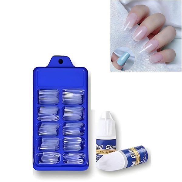 (square Shape )artificial Nails 100pcs With Nail Glue, Beautiful Fancy Fake Nails ,acrylic Nails Kit Transparent & Natural False Nail