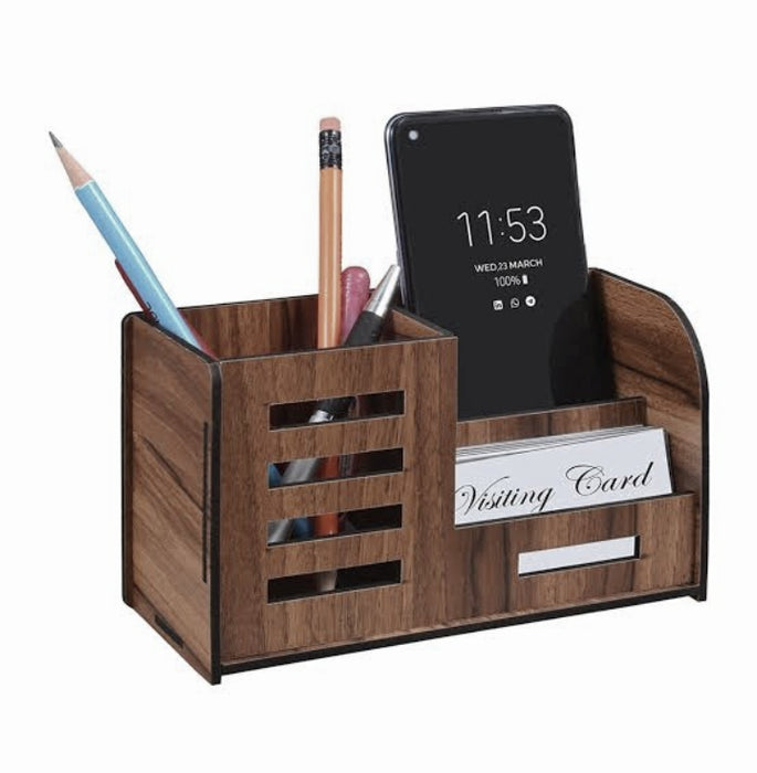 Multipurpose Wooden Desk Organizer 3 In 1 Pen And Pencil Stand For Office Table Holder