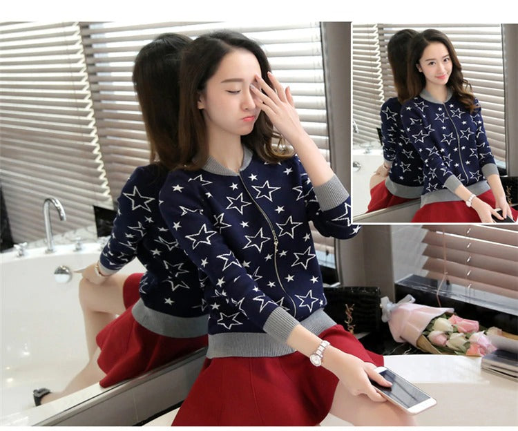 Women Clothes Jackets Fashion Coat Female Pentagram Printing Zipper Casual Top