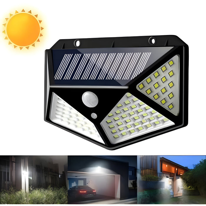 100 LEDs Rechargeable Motion Sensor Solar Interaction Waterproof Wall Lamp