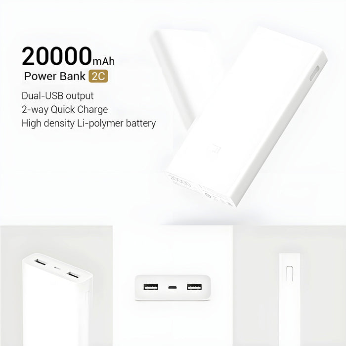 High-Capacity 20000mAh Portable Fast Charging Powerbank With Dual USB Outputs