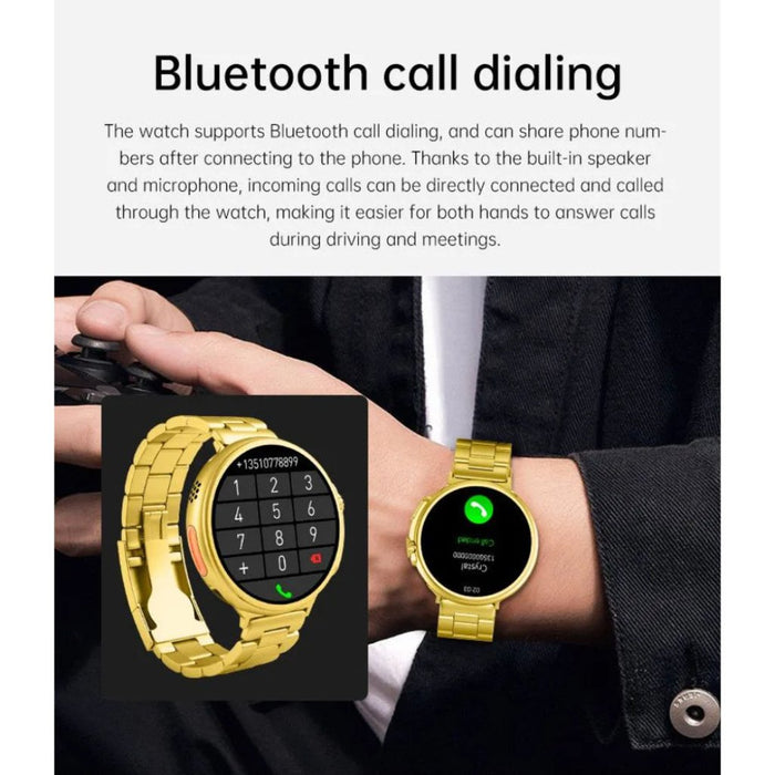 G10 Gold Smartwatch – AMOLED Display, Bluetooth Calling, Fitness Tracker, IP67 Waterproof, Compatible with Android & iOS