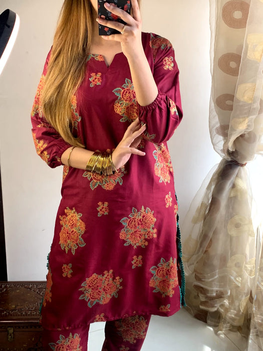 NEW GULAAB DESIGN TWO PIECE SUITS (Premium Lilen)