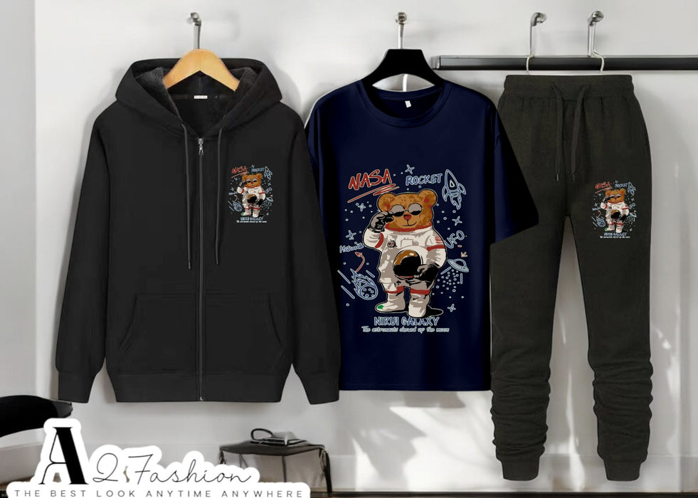 Teddy NASA T-Shirts Black with Zipper Black Trouser