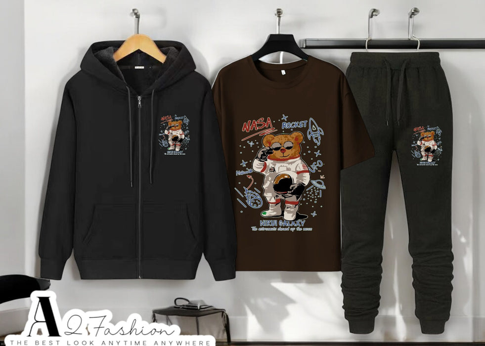 Teddy NASA T-Shirts Black with Zipper Black Trouser