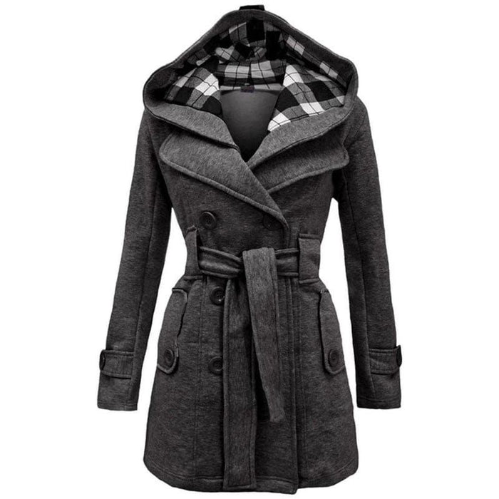 Hellow Womens Winter Hooded Trench Coat