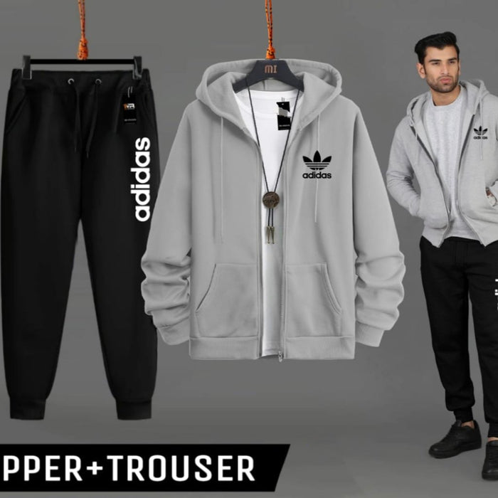 Warm winter fleece zipper and trouser set