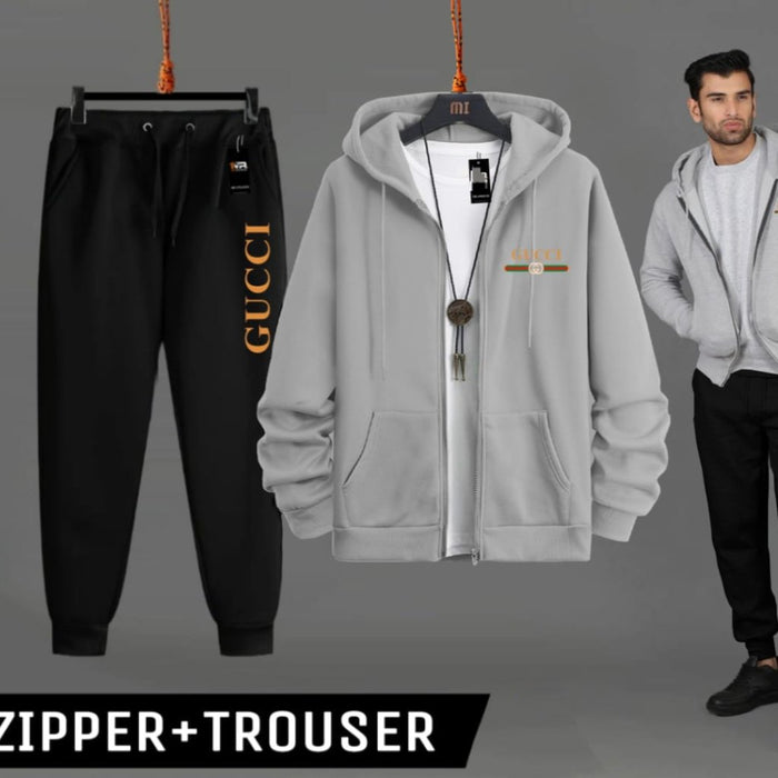 Warm winter fleece zipper and trouser set