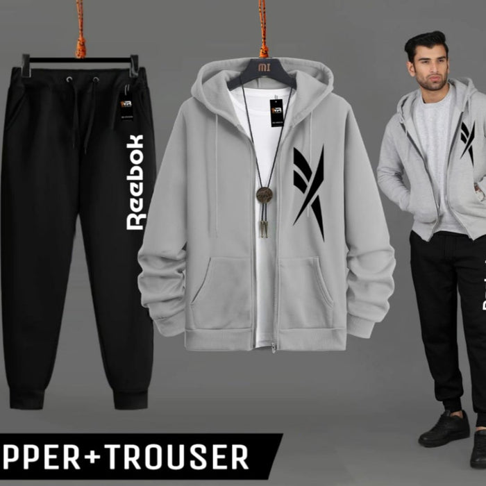 Warm winter fleece zipper and trouser set