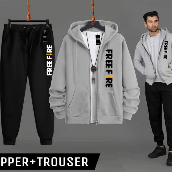 Warm winter fleece zipper and trouser set