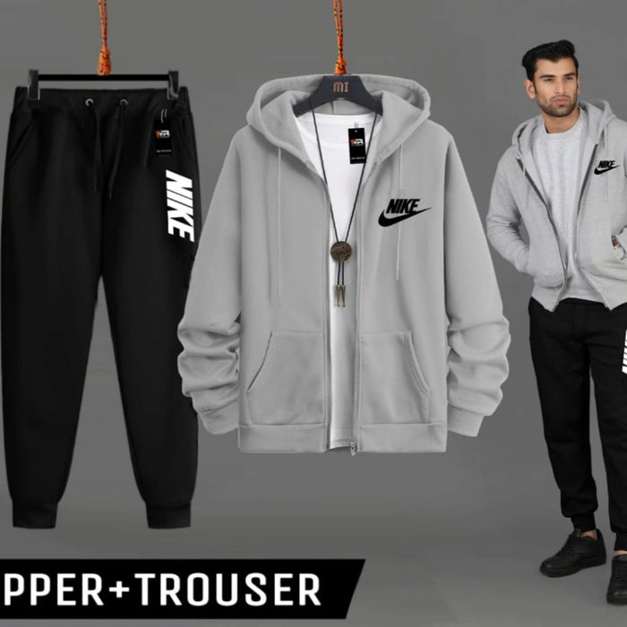 Warm winter fleece zipper and trouser set