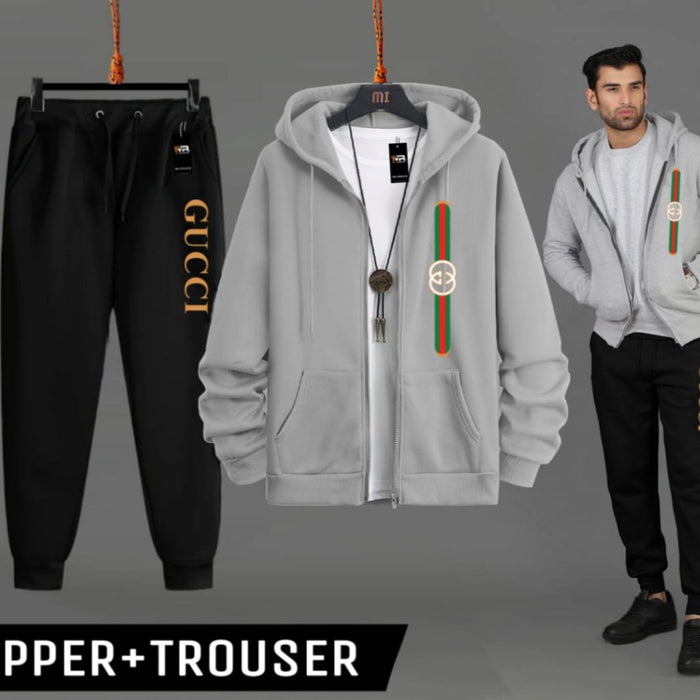 Warm winter fleece zipper and trouser set