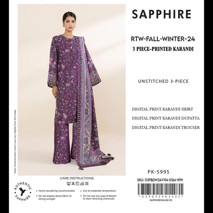 Sapphire Karandi Slub Banadora Style Collection 2024