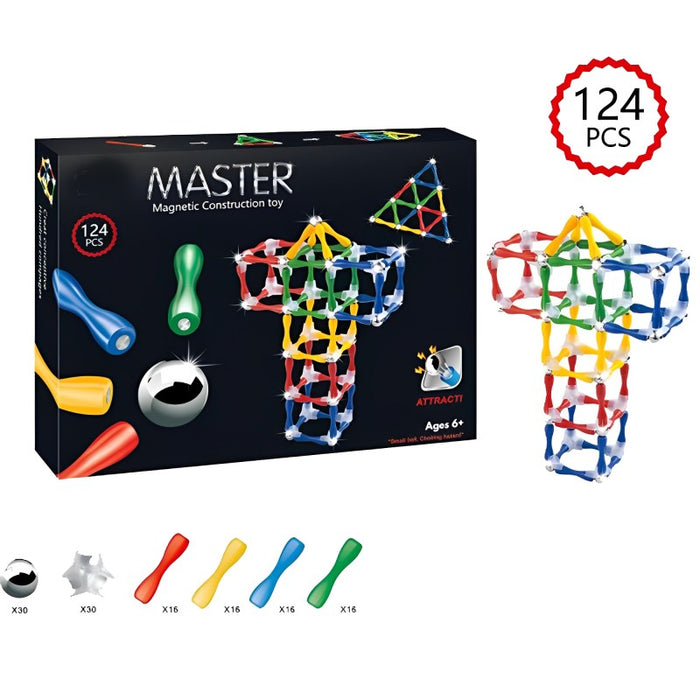 124Pcs Master 3D Stimulating Magnetic Building Construction Sticks And Balls Set