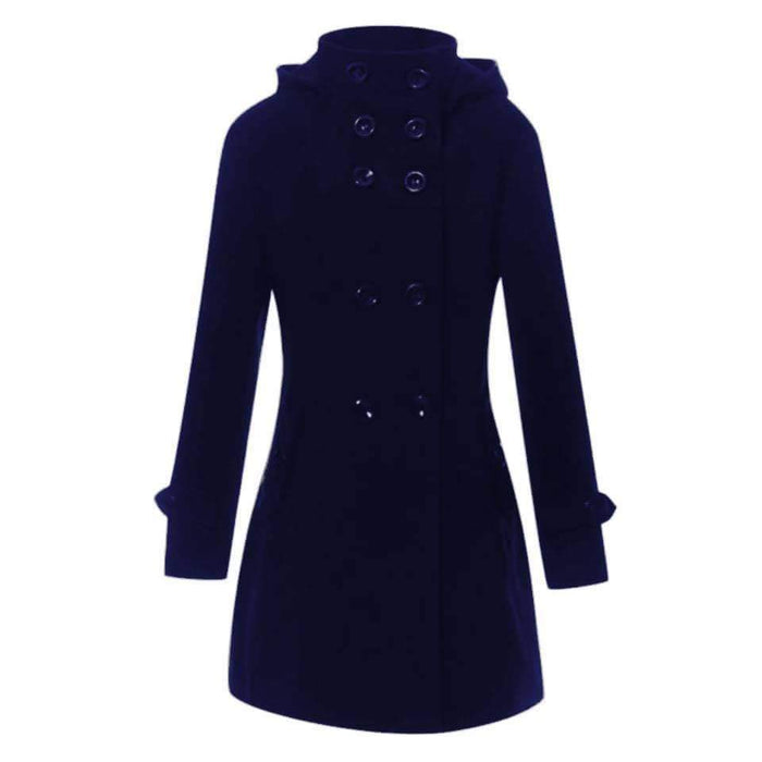 Women’s Hooded Double Breasted Trench Wool Coat Long Winter Jackets Outerwear