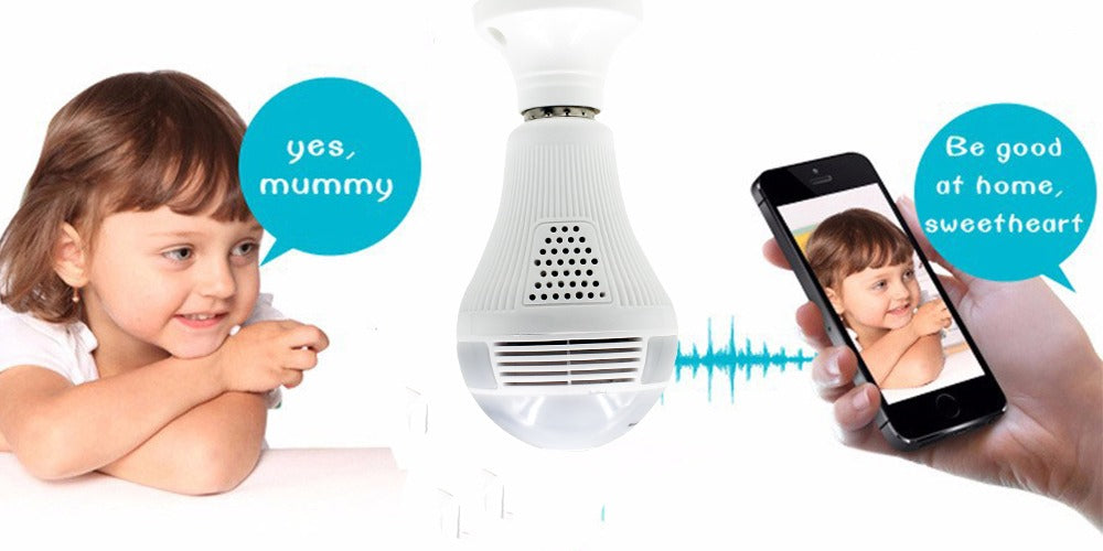 960P Panoramic Wifi Wireless Bulb IP Camera 360 Degree Night Vision TF Card Recording