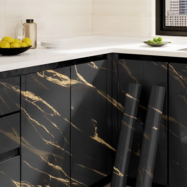 Self Adhesive Sticker Marble Sheet – Black Gold Marble Sheet For Kitchen – Furniture – Wall – Home Decor (60*2m)