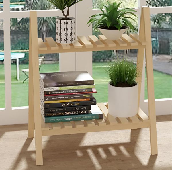 Wooden Plant Stand 2 Tier Foldable Flower Pot Display Shelf Rack Solid Wood Floor Two-layer Storage Balcony Folding Flower Stand