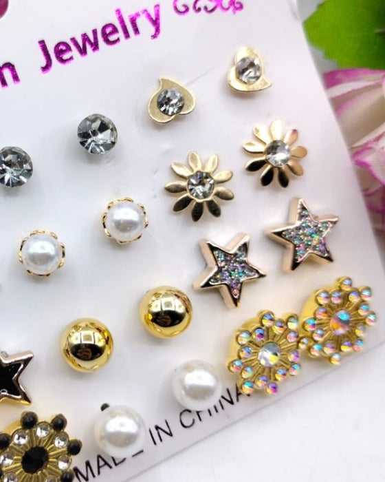 (12 X Studs Pair) Trendy Artificial Stones Ear Studs – Black Star