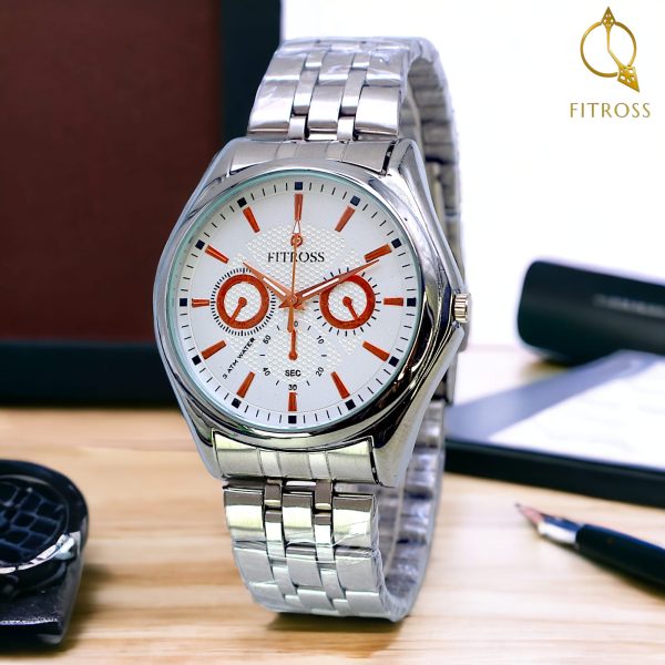 (without Box) Fitross Watch For Men Chronograph Stainless Steel Strap Luminous Quartz Watch