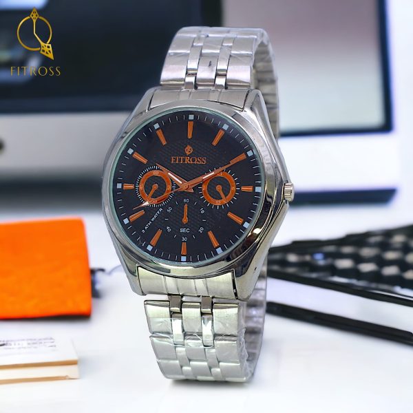 (without Box) Fitross Watch For Men Chronograph Stainless Steel Strap Luminous Quartz Watch