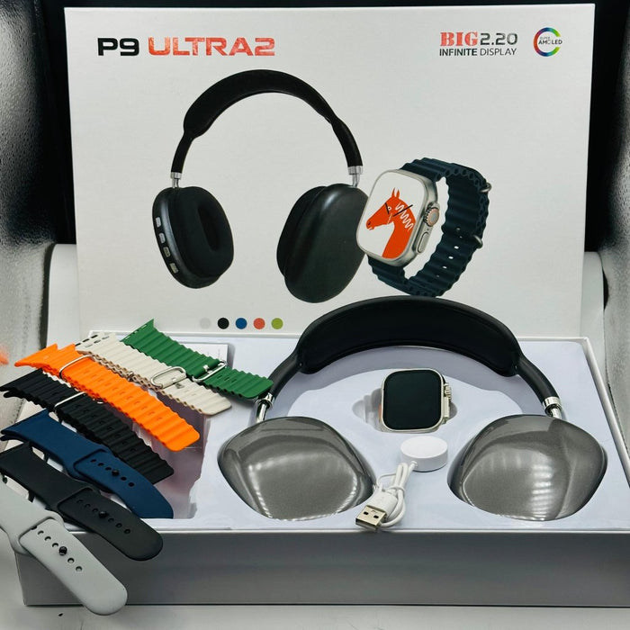 P9 Headphones, Ultra 2 Watch, and 7 Strap Set – Premium Accessory Collection