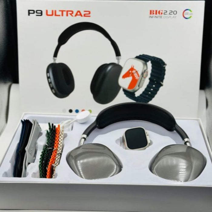 P9 Headphones, Ultra 2 Watch, and 7 Strap Set – Premium Accessory Collection