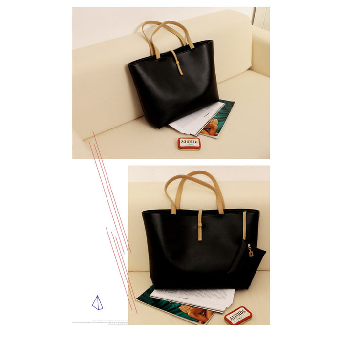 Stylish Solid Color Faux Leather Bag with Zipper Closure