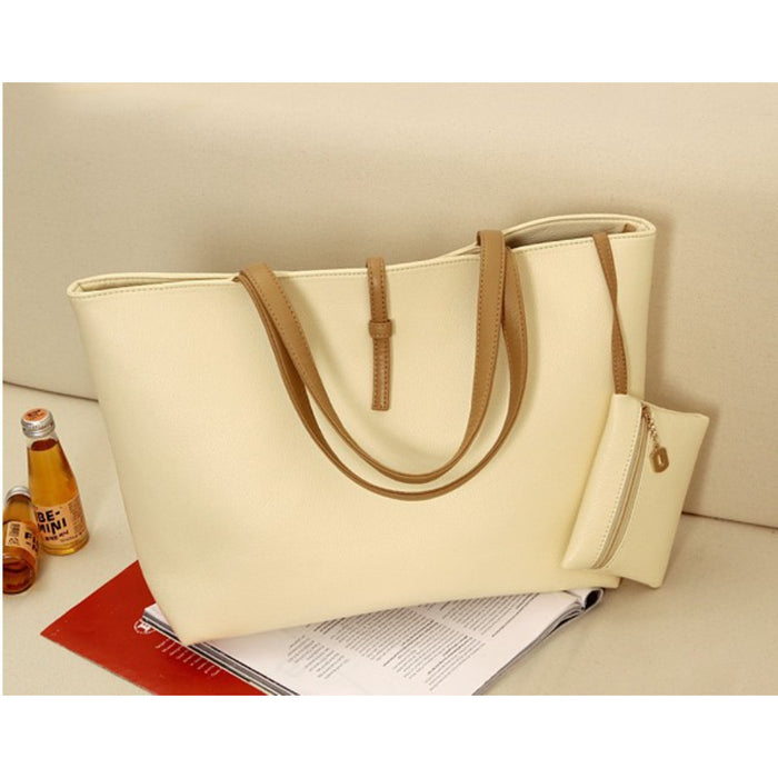 Stylish Solid Color Faux Leather Bag with Zipper Closure