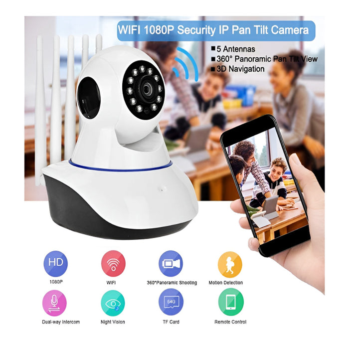 Intelligent 1080P HD WiFi 5 Antenna IP Camera with Night Vision, Smart Auto-Tracking, and Remote Access Baby Monitoring