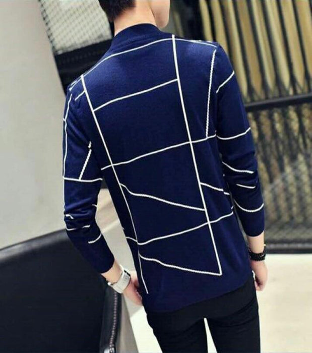 Fashion Men Casual Blazer Autumn Slim Plaid Single Trench Coat