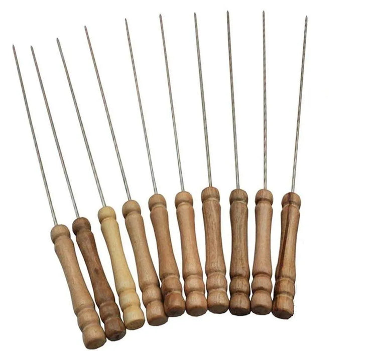 Barbecue Skewers Set – Stainless Steel Wood Handle Kabab Stick Bbq Kabob Sticks Pack Of 10