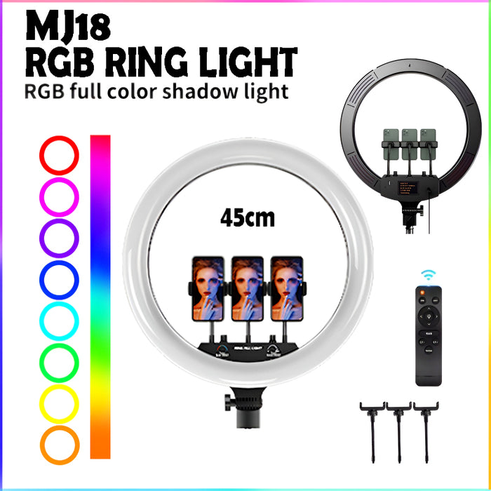 MJ18 45 CM RGB LED Soft Ring Light with 3 Phone Holders and Remote Control