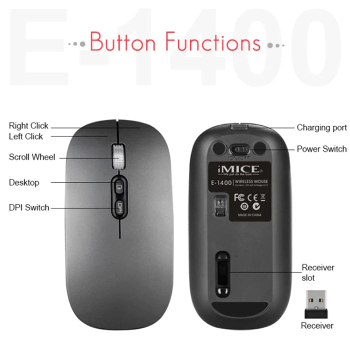 E-1400 Rechargeable 2.4 GHz Wireless Mouse With Silent Clicking