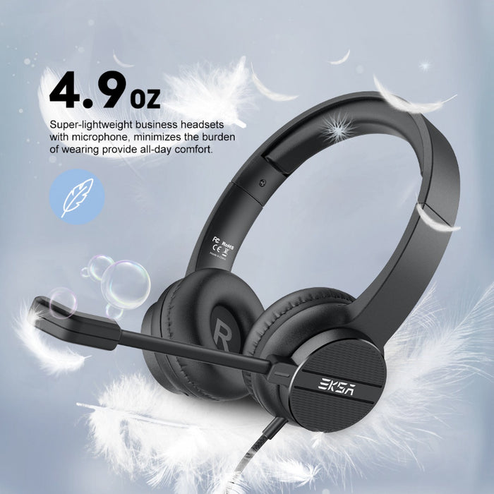 EKSA H12 3.5mm Stereo Wired Headset With Microphone For Call Center And Gaming