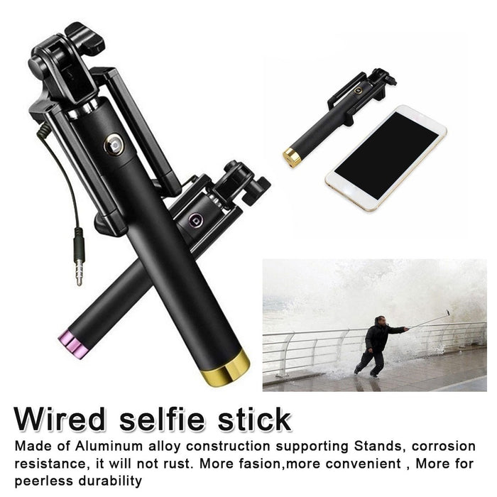 Folding Wired Selfie Stick Handheld Monopod Extendable Mini Mobile Phone Stick