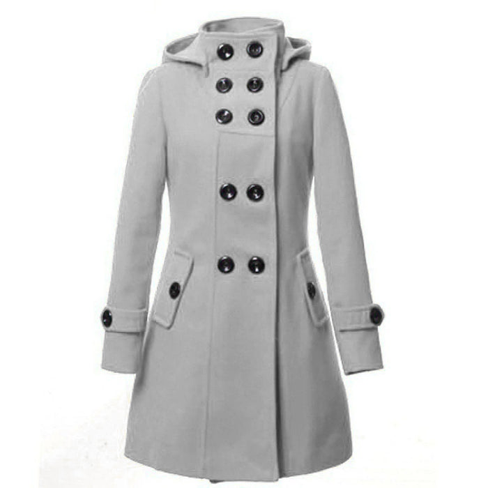 Women’s Hooded Double Breasted Trench Wool Coat Long Winter Jackets Outerwear